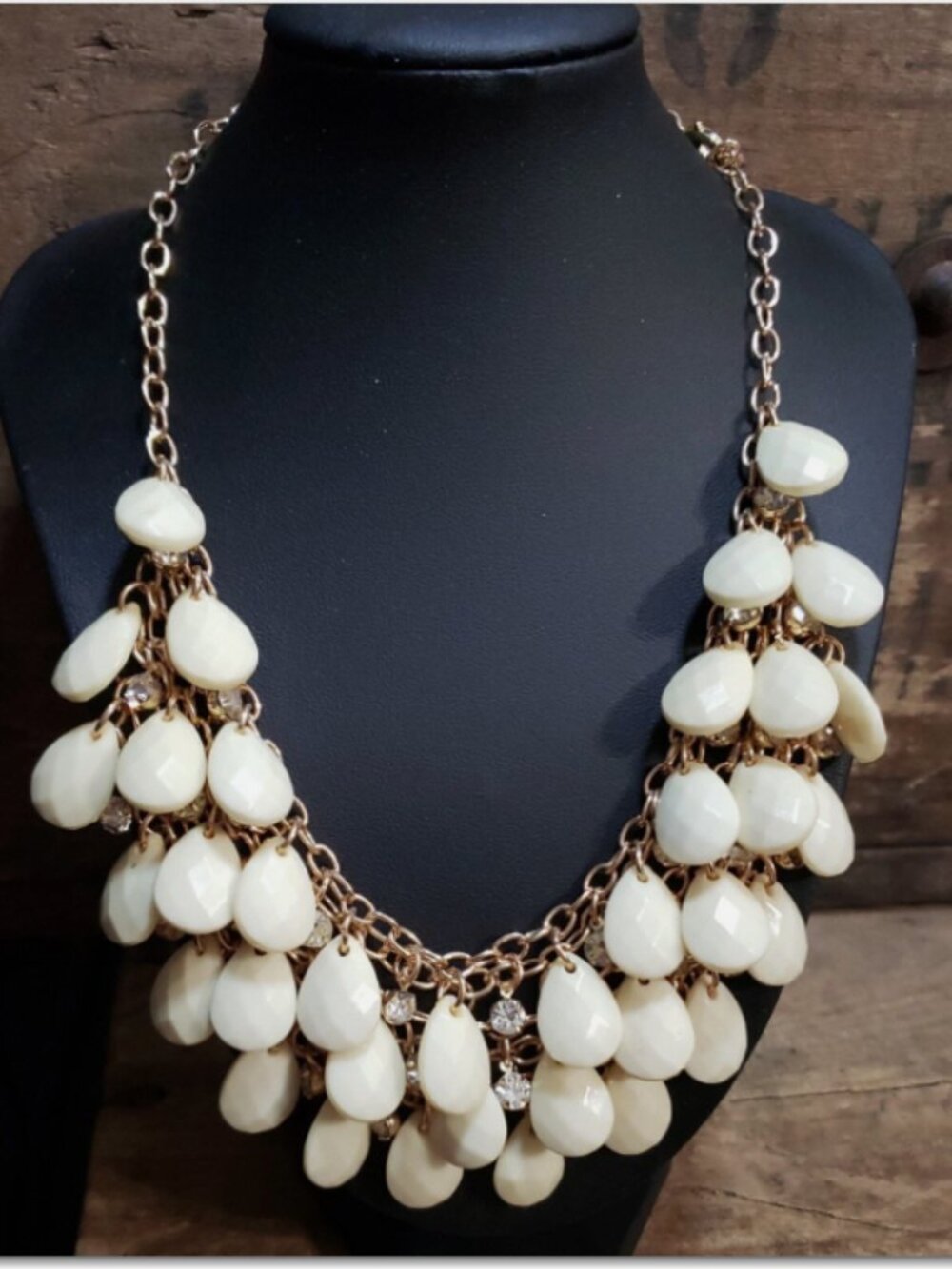 Fashion Jewelry Necklace - Simple Addiction - Gold, White & Sparkly - 20 Inches